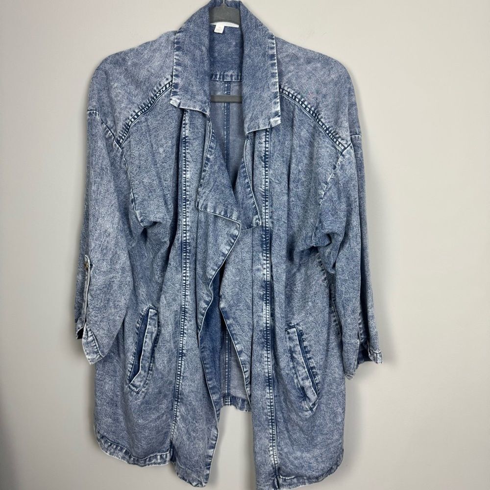 ADYSON PARKER | Lightweight Open Front Chambray Denim Jacket Women’s Size Medium - Picture 2 of 8